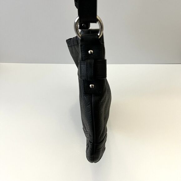 Coach F19722 Black Pebble Leather Chain Duffle Cross Body Shoulder Bag Purse - Picture 10 of 14